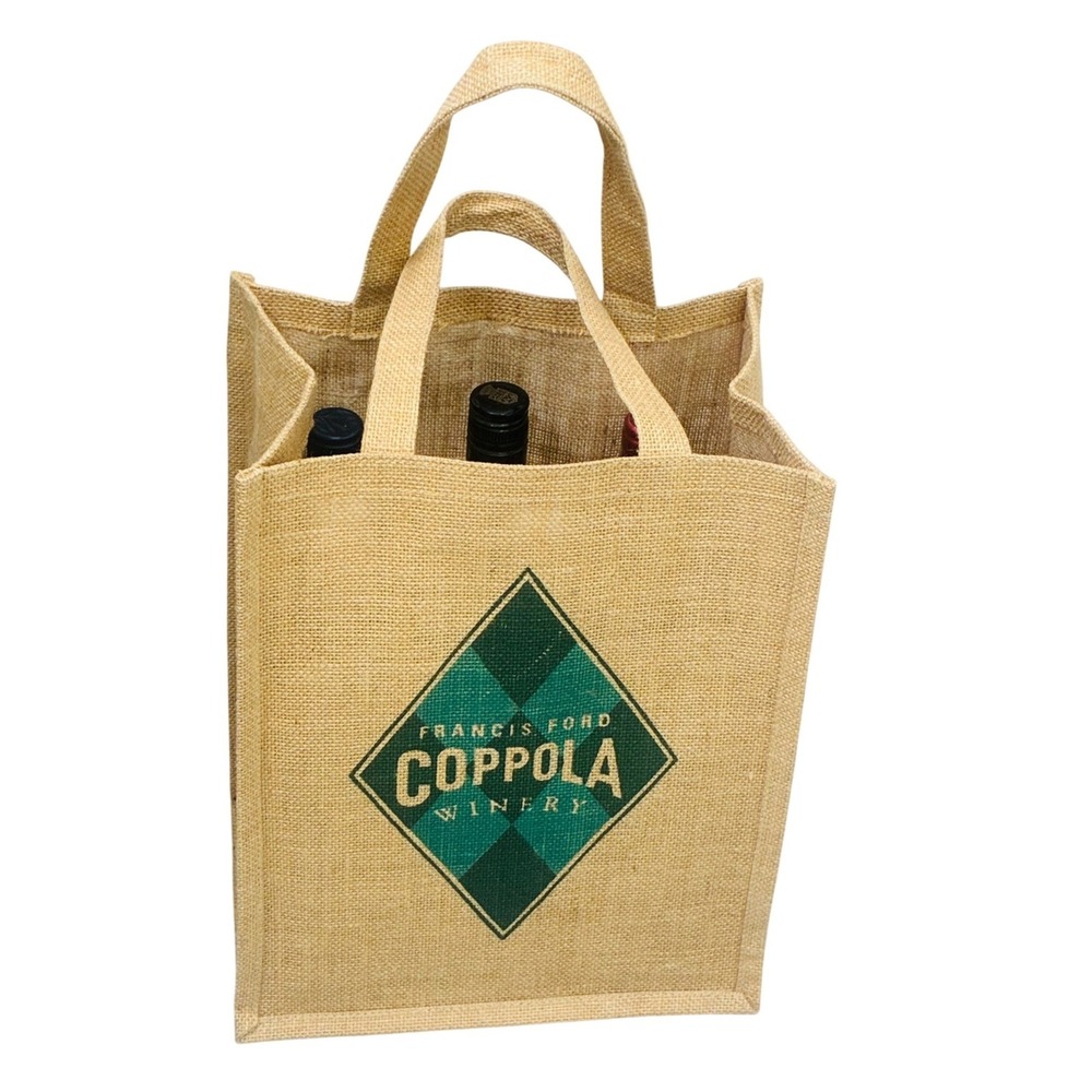 Francis Ford Coppola Winery Wine Bottle Bag OS Tan Jute 6-Bottle Burlap Tote